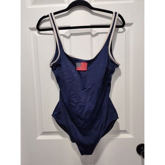 Lands End Blue‎ Swim Bathing Suit One Piece American Flag Classic Size 18 - Picture 1 of 9